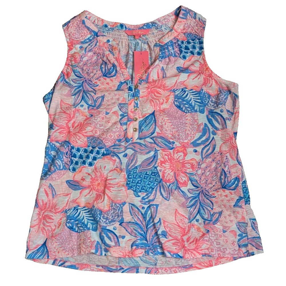 Lilly Pulitzer Tank Essie Top Pink Isle Snappy Turtle Sleeveless Women's L NWT